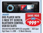 Jebson DVD Player with 3 Inch TFT Screen, Bluetooth Control, USB/SD Slots JB6303DT
