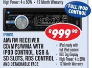 Dixon AM/FM Receiver CD/MP3/WMA with iPod Control, USB & SD Slots, RDS Control and Detachable Face