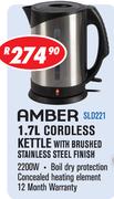Amber 1.7Ltr Cordless Kettle With Brushed Stainless Steel Finish SLD221