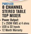 Dixon 8 Channel Stereo Table Top Powered Mixer PM801USB