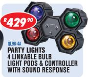Party Lights 4 Linkable Bulb Light Pods & Controller With Sound Response QL98-4A