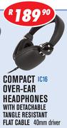 Dixon Compact Over Ear Headphones With Detachable Tangle Resistant Flat Cable 40mm Driver IC16