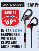 Dixon In Ear Earphones With Ear Clips And Microphone DNQ1098