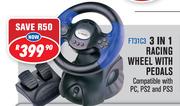 Rippa 3 In 1 Racing Wheel With Pedals Compatible With PC, PS2 And PS3 FT31C3
