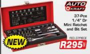 Auto Kraft 37 Piece 1/4" Dr Mini Ratchet And Bit Set