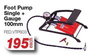 Foot Pump Single + Gauge 100mm FED.VTP603-Each