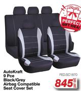 Auto Kraft 9 Pce Black/Grey Airbag Compatible Seat Cover Set FED.SC1870-Per Set
