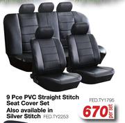 9 Pce PVC Straight Silver Stitch Seat Cover Set FED.TY2253-Per Set
