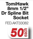 Tomi Hawk 8mm 1/2" Dr Spline Bit Socket FED.AKT33082-Each