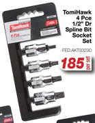 Tomi Hawk 4 Pce 1/2" Dr Spline Bit Socket Set FED.AKT33230-Per Set