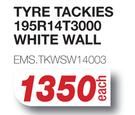 Tackies Tyre 195R14T3000 White Wall EMS.TKWSW14003-Each