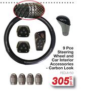 9 Pce Steering Wheel & Car Interior Accessories Carbon Look FED.A150-Per Set