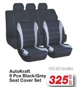 Auto Kraft 9 Pce Black/Grey Seat Cover Set FED.SC1842BG-Per Set