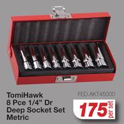 Tomi Hawk 8 Pce 1/4" Dr Deep Socket Set Metric FED.AKT45000-Per Set