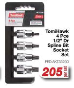 TomiHawk 4 Pce 1/2"Dr Spline Bit Socket Set FED.AKT33230-Per Set