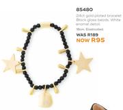 24ct Gold Plated Bracelet Black Glass Beads