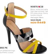 Honey Black, White & Yellow PU High Heel Sandals