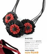 Honey Red & Black Genuine Leather Flower Necklace