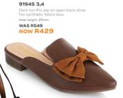 Honey Dark Tan PU Slip On Open Back Shoe