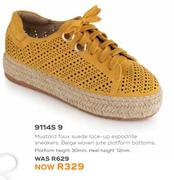 Honey Mustard Faux Suede Lace Up Espadrille Sneakers