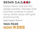 Honey Cream Fabric & Tan PU Wedge Sandals 9234S 3, 4, 5, 8