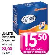 Lit-Lets Tampons Dispenser-6 x 10's
