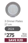 Dine Black & White Range 3 Dinner Plates 27cm(2624)