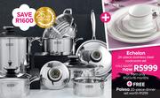 Echelon 24 Piece Stainless Steel Cookware Set With Free Palesa 20 Piece Dinner Set