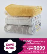 Teddy 3 Piece Baby Blanket Combo