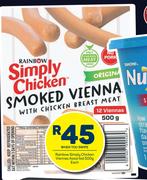 Rainbow Simply Chicken Viennas Assorted-500g Each