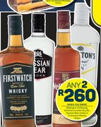 Wellington VO Brandy,Stretton's London Dry Gin,Russian Bear Vodka Or Firstwatch Whisky-2x750ml