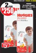 Huggies Dry Comfort Nappies 44's/50's/58's/66.s-Per 2 Packs