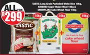 Tastic Long Grain Rice 10Kg, Shibobo Super Maize Meal 10Kg & Snowflake Cake Wheat Flour 10Kg-For All