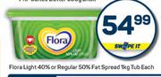 Flora Light 40% Regular 50% Fat Spread Tub-1Kg Each