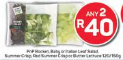 PnP Rocket,Baby Or Italian Leaf Salad,Summer Crisp,Red Summer Crisp Or Butter Lettuce-2x120g/150g