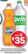 Fanta,Sprite Or Stoney Ginger Beer Flavoured Carbonated Soft Drink Assorted-Any 2 x 2L