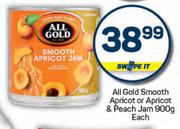 All Gold Smooth Apricot Or Apricot & Peach Jam-900g Each