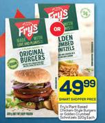 Fry's Plant Based Chicken Style Burgers Or Golden Crumbed Schintzels-320g Each