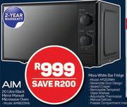 Aim 20L Black Mirror Manual Microwave Oven AMW20MA