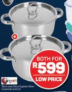 Tissolli 18cm & 20cm Saphire Silver Cassrole & Lid-Both For