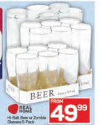 Real Home Hi-Ball, Beer Or Zombie Glasses 6 Pack