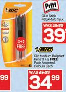 Bic Clic Medium Ballpoint Pens 3 + 2 Free Pack Assorted Colours-Each