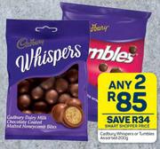 Cadbury Whispers Or Tumbles Assorted-Any 2 x 200g