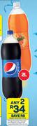 Mirinda, Mountain Dew Regular Or Pepsi Cola Carbonated Soft Drink-Any 2 x 2L