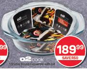 O2 Cook 1.5L Round Casserole With Lid