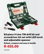 Bosch 83 Piece V-Line Tin Drill Bit & Screwdriver Bit Set With LED Torch & Adjustable Spanner