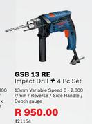 Bosch GSB 13 RE Impact Drill + 4Pc Set