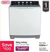 Defy 18Kg White Twin Tub Washing Machine DTT18