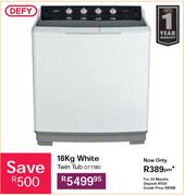 Defy 18Kg White Twin Tub Washing Machine DTT180