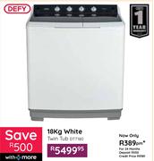 Defy 18Kg White Twin Tub Washing Machine DTT180
